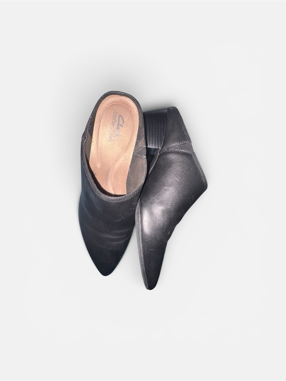 Clarks Black Leather Pointed Backless Mule